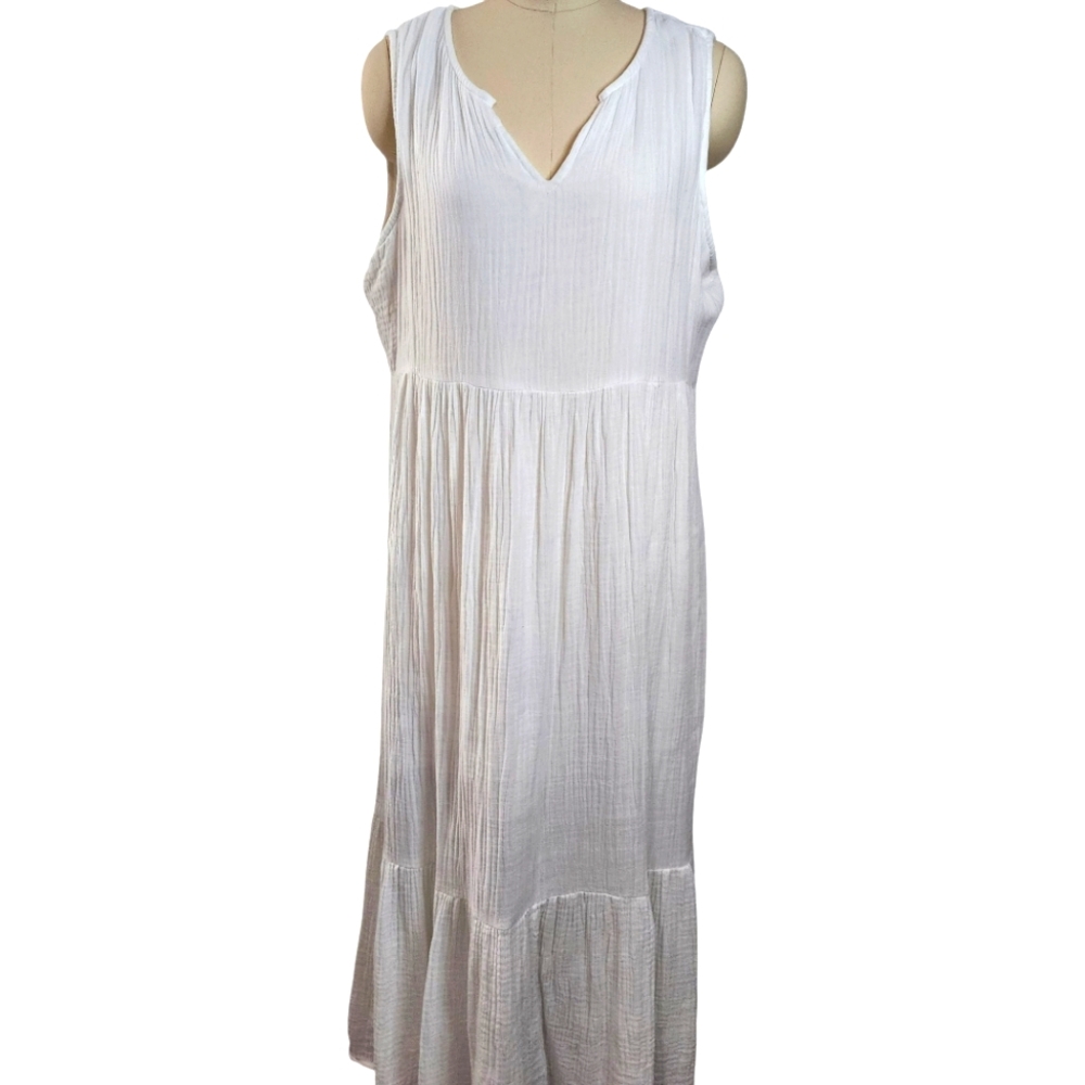 White Sleeveless V-Neck Maxi Dress - Classic Lightweight Summer Dress